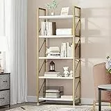 YITAHOME Bücherregal mit 5 Ebenen, Industrielles Standregal Aufbewahrungsregale für Wohnzimmer Bücher Schlafzimmer Büro Küche Zeitschriften, Golden