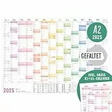 Häfft® Wandkalender 2025 A2 gefalzt (59,4 x 42 cm) 'Rainbow' Wandplaner mit Ferien- und Feiertags-Übersicht, inkl. gratis A3 + A4 Kalender - nachhaltig & klimafreundlich