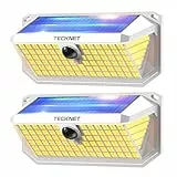 TECKNET Solarlampen für Außen mit Bewegungsmelder 416 LED, 2 Stück 300° Superhelle LED Solar Wandleuchte, IP66 wasserdichte Solarlampen Garten, Wand, und Outdoor Beleuchtung - Warmes Licht