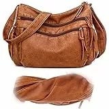 Kleine Handy Umhängetasche Damen Handytasche zum Umhängen Leder Crossbody Bag mit Breiter Gurt für iPhone Samsung Huawei (Braun)