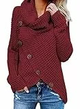 FIYOTE Damen Winterjacke Warm Strickjacke Rollkragen Cardigan Strickpullover Casual Wrap Wickel Pullover Sweater 7 Farbe S/M/L/XL/XXL, 1-rot, M