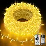 echosari 400 LED Weihnachten Lichterkette Außen Strom, 20M Lichterketten mit Timer Fernbedienung Wasserdicht Weihnachtsbeleuchtung für innen Zimmer Party (Klares Kabel Warmweiß)