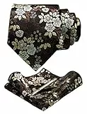 JEMYGINS Herren Blumen Krawatten und Einstecktuch Sets mit Krawattenklammer in verschiedenen Farben erhältlich,braun/dunkelbraun