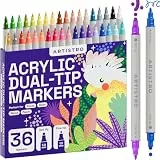 Artistro 36 Acrylstifte für Stein, Stoff, Holz, Glas, Dekoration – Dual Tip (Dot & Fein) Acrylmarker für Malbücher für Erwachsene, Teenager und Kinder – Bastel- & Kunstbedarf Set – Tolles Geschenk