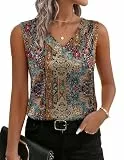 Zeagoo Damen Satin Top V-Ausschnitt Ärmellos Seidig Elegant Oberteile Sommer Basic Seidentop S