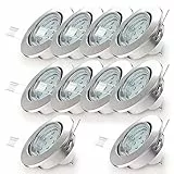 B.K.Licht - 10er Set LED Einbaustrahler 230V schwenkbar, warmweiße Lichtfarbe, Lochmass 68mm, LED Spot, Deckenspots, Spots, Einbauleuchten, Einbauspots, Deckenstrahler, 86x70 mm, Matt-Nickel