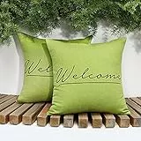 Lewondr wasserdichte Outdoor Kissenbezüge, 2 Stück 45×45cm Kissenbezüge mit Druckmuster Welcome, Sommergarten Dekorative Kissenbezüge für Terrassensofa, Balkoncouch, Verandabank, Grün