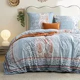 BEDSURE Bettwäsche 200x220 Baumwolle Bettbezug - Blau Boho Muster Bettwäsche-Sets 220 x 200 cm 3teilig mit 2 Kissenbezüge 80x80 cm, ÖKO-TEX Wendebettwäsche Bedding mit Reißverschluss