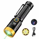 ASORT Wiederaufladbare Taschenlampe mit grünem Lichtstrahl, 7 Leuchtmodi, USB-C Superhell flashlight, geeignet für Outdoor-Aktivitäten, Notfälle, Patrouillen, Camping, Baustellen