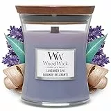 WoodWick Mittelgroße Duftkerze im Sanduhrglas mit knisterndem Docht | Lavender Spa | Brenndauer bis zu 60 Stunden