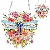 NAIMOER Libellen Diamond Painting Anhänger, Diamant Malerei Blumen Kinder Erwachsene, Hängende Ornament Bastelset Set für Geschenk Mädchen 7-12Jahre Fensterbilder Wand Dekoration