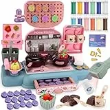 VBACALA 65 Stück Knete Set mit 12 Dosen Knetmasse, Knetwerkzeug Kinder Supermarkt Kasse & Küchenzubehör, Kinderknete Kreatives Rollenspiel Lernspielzeug, Geschenk ab 3 Jahre für Mädchen & Jungen