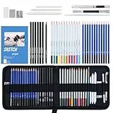 Ninonly 42Stück Zeichenzubehör Zeichenstifte Professionell Set mit Skizzenbuch,Skizzierstiften,Aquarellfarben,Kohlestiften und Graphitstiften Zeichenset für Erwachsene Jugendliche und Anfänger