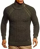 Leif Nelson Herren Pullover Pulli Strickpullover mit Rollkragen Rollkragenpullover Winterpullover Slim Fit LN5295 Khaki Schwarz Small