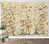 LB Wandteppich Vintage-Blumen Wandtuch Vogel auf Blumenbaum Wandbehang Retro-Ästhetik Tapisserie für Wohnzimmer Schlafzimmer Wohnheim Wanddeko,235x180cm