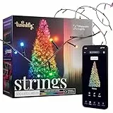 Twinkly Strings 600 LED RGB, LED-Lichterkette für Draußen und Drinnen, Smarte LED-Lichter, Kompatibel mit Alexa und Google Home, IP44, App-Steuerung, Schwarzes Kabel, 48m