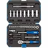 Draper 16355 Metrischer Steckschlüsselsatz, 1/4 Zoll, Vierkantantrieb, 47-teilig, blau/schwarz