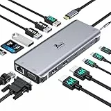 USB C Docking Station Dual HDMI Dockingstation 3 Monitore USB C Hub 2 HDMI Adapter 4K, VGA, PD 100W, 10Gbps USB C&USB A, Gigabit Ethernet, SD&TF, Laptop Dock Kompatibel mit Dell, HP, Lenovo