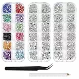 AUYAO Harz Strasssteine 4200Pcs Strass Kristalle 1.5mm-2mm Gemischte Kinder Bastelsachen Kit mit Strass mit Picking Pinzette und Stift für DIY Nägel Kleidung Kunsthandwerk Gemischt Becher Party (B)