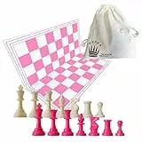 SchachQueen - Schachset: Schachbrett & Figuren, pink/weiß, Kunststoff, 57 mm Feldgröße, 97 mm Königshöhe, inkl. 2. Dame, für 2 Spieler, Alter 6-12 Jahre