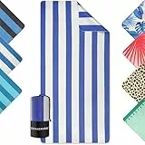ZENACROSS - Strandhantuch 90x180cm - Mikrofaser Handtuch Groß - Schnelltrocknend - Microfaser Badetuch Sandfrei - Leichtes und Kompaktes Strandtuch - Weiß & Blau