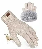 FORVEVO Handschuhe Herren,Wolle Winterhandschuhe Damen mit Fleece Futter,Touchscreen Thermohandschuhe,Warme Strickhandschuhe für Outdoor Sportarten Reiten Laufen Skifahren(Beige)