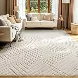 Enyhom Teppich Wohnzimmer 200x300 cm, 3D Optik Hoch-Tief-Effekt Teppich, Kurzflor Creme Weich Waschbar Pflegeleicht rutschfest Teppiche für Schlafzimmer, Kinderzimmer