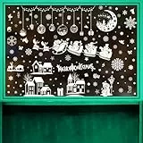 9 Bögen Fensterbilder Weihnachten Selbstklebend Weiß, Fenstersticker Weihnachten mit Häuser Schneeflocken Fensterbilder Winterdeko Fenster, KEPKKU Weihnachten Fensteraufkleber Weihnachtsfenster Bilder