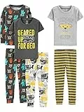 Simple Joys by Carter's Jungen 6-teiliges Schlafanzug-Set, eng anliegend, 3er-Pack, Dunkelgrau Monster/Grau Helden/Weiß Lkws/Streifen, 4 Jahre