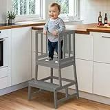 COSYLAND Tritthocker für Kinder – Kleinkind-Stehturm für Küchentheke – Mutterhelfer Kinder Lernhocker in der Küche – eine geformte Anti-Kipp-Struktur (Grau)