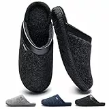 Hausschuhe Herren Filzpantoffeln Pantoffeln mit Memory Foam Rutschfest Sohle Filzlatschen im Herbst und Winter für Drinnen und Draussen (Schwarz, 45 EU)