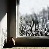 Neukids Blume Gras Adhäsionsfolie Fenster,Transparente Wiesenblumen Fenster Deko,Fensterfolie Muster Statische Fensterfolie,Fenstersticker Geeignet für Wohnzimmer Schlafzimmer Küche Kinderzimmer