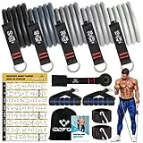 Resistance Bands Widerstandsbänder Set, 5 Fitnessbänder Expander Tube Bands, Fitnessband mit Großem Griff Knöchelriemen Türankerbefestigung Tragtasche, Ideal für Pilates Krafttraining