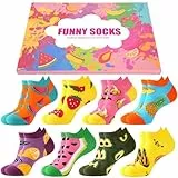 Effeet Lustige Sneaker Socken Damen Mädchen 39-42, 8 Paar Baumwolle Bunte Kurze Socken, Muttertag Geschenk Kleine Geschenke für Frauen Mama, Klassische Früchte