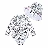 BONVERANO Baby Mädchen EIN stück Langärmelige-Kleidung UV-Schutz 50+ Badeanzug mit Badekappe…(Weiß-Schwarz weiß,3-6Monate…
