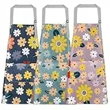 Foatcox 3-Stück Wasserdicht Küchenschürzen, Verstellbar Schürze für Damen Herren, Schürzen mit Taschen, Apron zum Backen, Gärtnern, Hausarbeit, Grillen (Kaffee, Rosa, Grün)