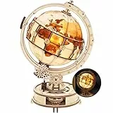 ROKR 3D Holzpuzzle Erwachsene Leuchtender Holz Globus Modellbausätze STEM Schreibtischdekoration Geschenk für Männer Frauen(ST003)