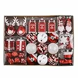 Victor's Workshop Weihnachtskugeln, 100 teiliges Christbaumkugeln Kunststoff Weihnachtskugel Set Weihnachtsdeko mit Aufhänger Geschenkpaket Weihnachtsbaumschmuck Rot Weiß Thema