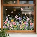Supzone Fensterbilder Blumen Frühling Sommer Fensteraufkleber Selbstklebend Wildblumen Fenstersticker Anti-Kollision Fensterfolie Glastüren Fensterdeko