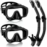 Lealinga Schnorchelset Erwachsene, 2er-Set, Schnorcheln Set mit Panorama Schnorchelmaske und Dry Schnorchel, Anti-Fog wasserdichte Tauchmaske aus Gehärtetem Glas für Tauchen, Schnorcheln, Schwimmen