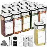 Miorkly Gewürzgläser Eckig mit Streueinsatz 12er, Gewürzstreuer Glas 120 ml-Gewürzdosen Set-Gewürz Organizer-Gewürzbehälter mit drehbarem Gewürzlochdeckel mit Etikett-Gewürzglas Spice Jars