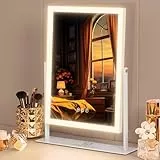 FENCHILIN Hollywood Spiegel 3 Farbiges Dimmbares Licht Schminkspiegel mit Beleuchtung Smart Touch Steuerung Spiegel mit Beleuchtung 360° Drehung 10x Vergrößerung Schminkspiegel 30 x 41 cm