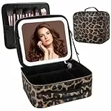 DaizySight Kosmetiktasche mit LED Beleuchtung Licht, Make-up Tasche Koffer Verstauen für Reisen, Kosmetikkoffer Tasche Damen, Schminkkoffer Geschenk für Frau | Rosa | Mittelgroße (Leopardenmuster)