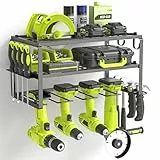 WELDUN Werkzeugspeicher Wandhalterung Schlagbohrschrauber Werkzeugregal für 4 Elektrowerkzeug, 3 Ebenen Werkzeugständer mit seitlichem Schraubendreher-Gestell für Garage, Werkstatt