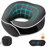 Kissen Flugzeug Reisekissen, Verbessertes Nackenkissen Flugzeug Aus 100% Memory Foam, Flugzeug Kissen, Weiches Reisekissen Flugzeug, Set Mit 3D-Konturierten Augenmasken (Dunkelgrau)