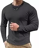 Elegancity Herren Muscle T-Shirts Grau Langarm Basic O-Ausschnitt Tee Shirt Pullover Slim Fit Funktionsshirts Für Vier Jahreszeiten Tragen L
