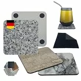 AlemsDesign Untersetzer Gläser Marmoroptik aus Holzfaserplatte, Glasuntersetzer Marmorkollektion 3er Set mit Mikrofasertuch, Design Glas Untersetzer-Set für Getränke, rutschfest Kratzfest