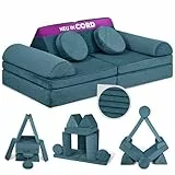 Linodino® Spielsofa Cord Fantasiewelt, Kindersofa-Bausteine - Stapelsteine für Kinder - Kindercouch, Sofa-Kuschelecke | Schaumstoff-Softbausteine | Oeko-TEX 100 Zertifiziert | Tannengrün