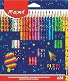 Maped - Buntstifte Pixel Party - Buntstifte aus Harz - Buntstifte Kinder - strapazierfähige Mine - ergonomische Dreiecksform - Box mit 24 Malstiften