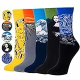 Justay Comf 5 Paar Herren Lustige Bunte Socken,Klassische Gemälde Gemusterte Muster Socken, Verrückte Modische Mehrfarbig Socken Einheitsgröße Gelb